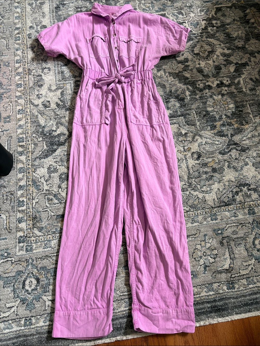 Universal Thread Pink Short-Sleeve Tie-Waist Jumpsuit